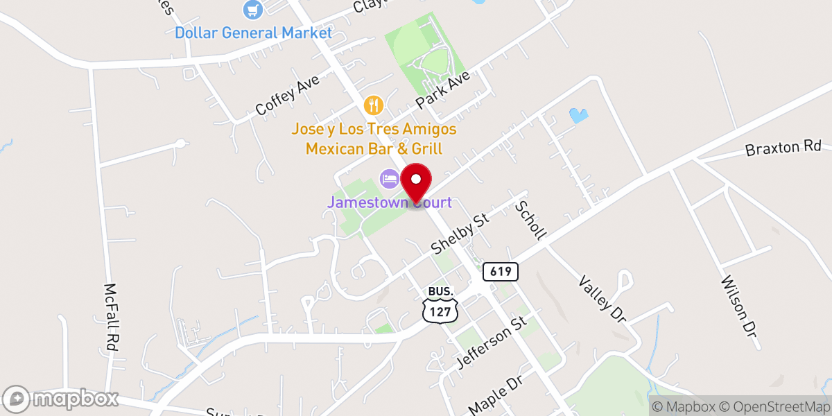 Map showing location of Jamestown United Methodist Church