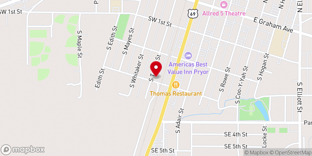 Map showing location of Pryor Ministry Center