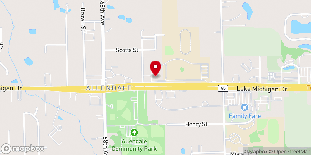 Map showing location of Office of Love In the Name of Christ - Love INC of Allendale