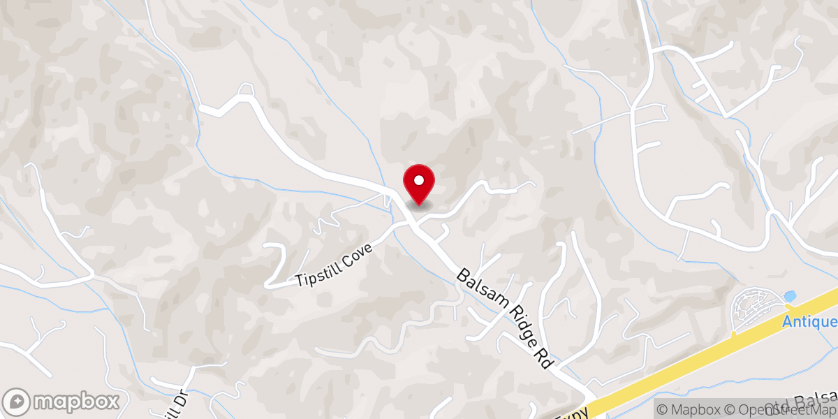 Map showing location of Balsam Ridge Baptist Church