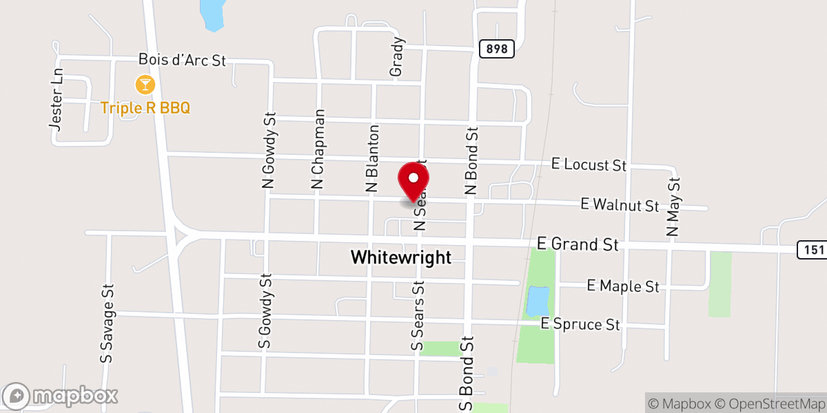 Map showing location of First Baptist Church Whitewright