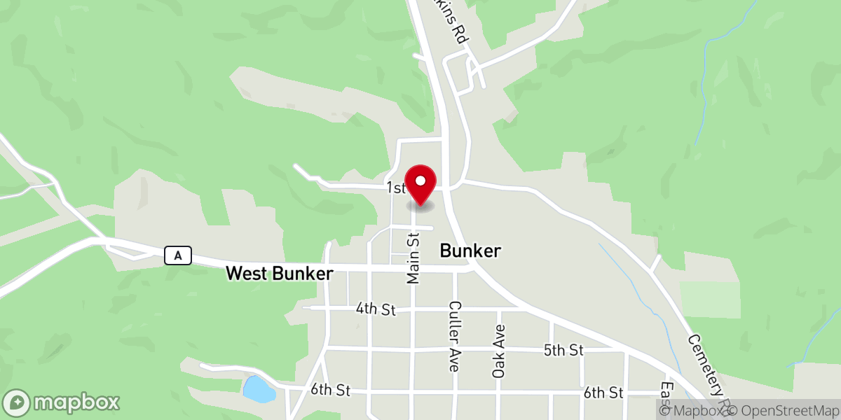 Map showing location of First Baptist Church of Bunker