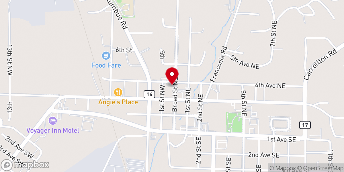 Map showing location of Aliceville Baptist Church