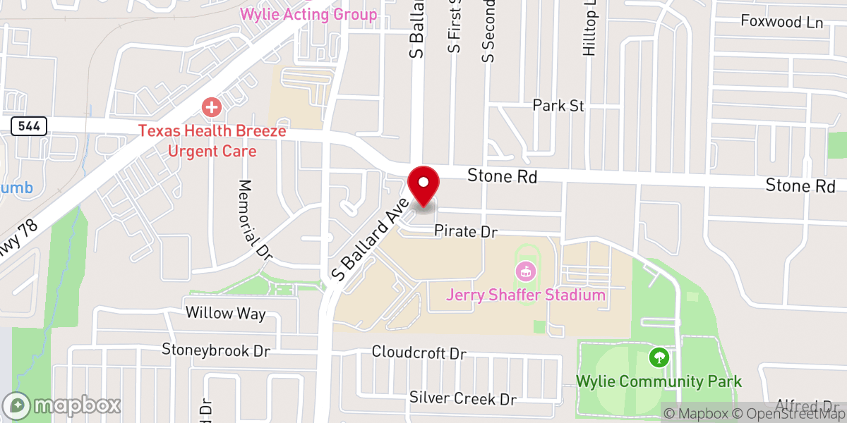 Map showing location of church of Christ in Wylie
