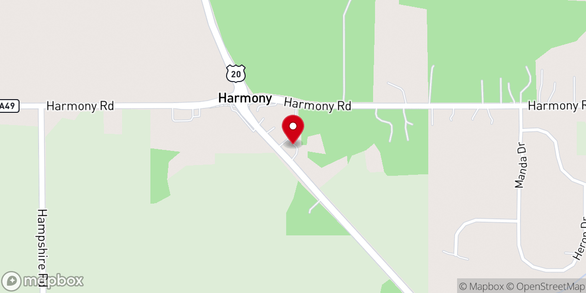 Map showing location of St. John's United Church of Christ Harmony