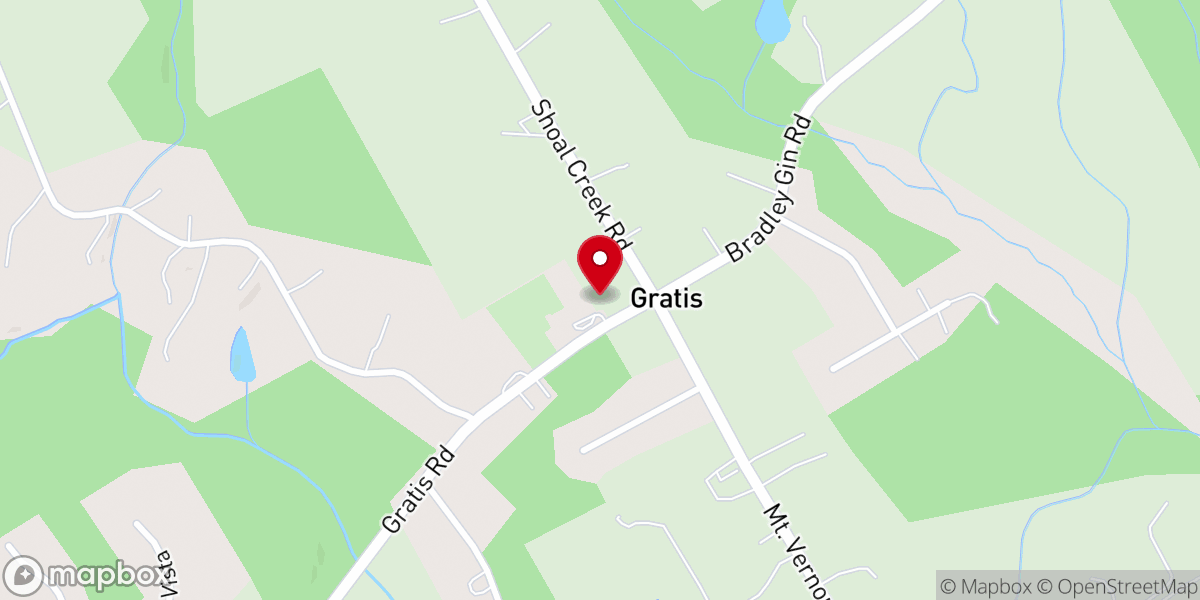 Map showing location of Center Hill Baptist Church of Gratis