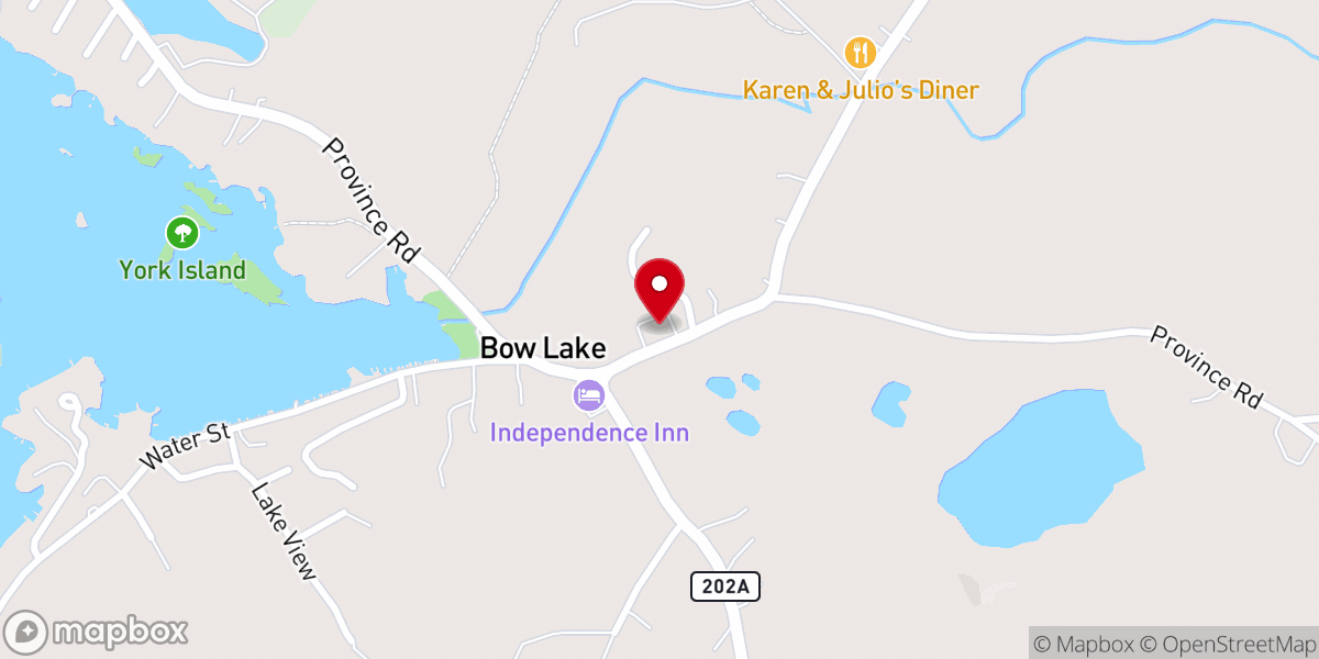 Map showing location of Bow Lake Free Will Baptist Church