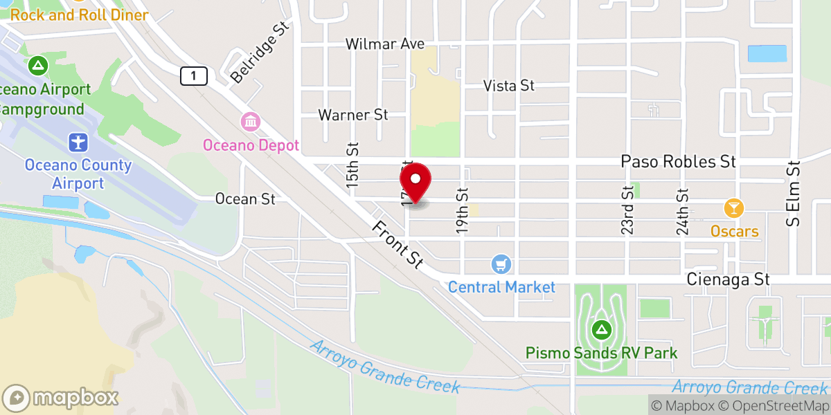 Map showing location of Oceano Worship Center