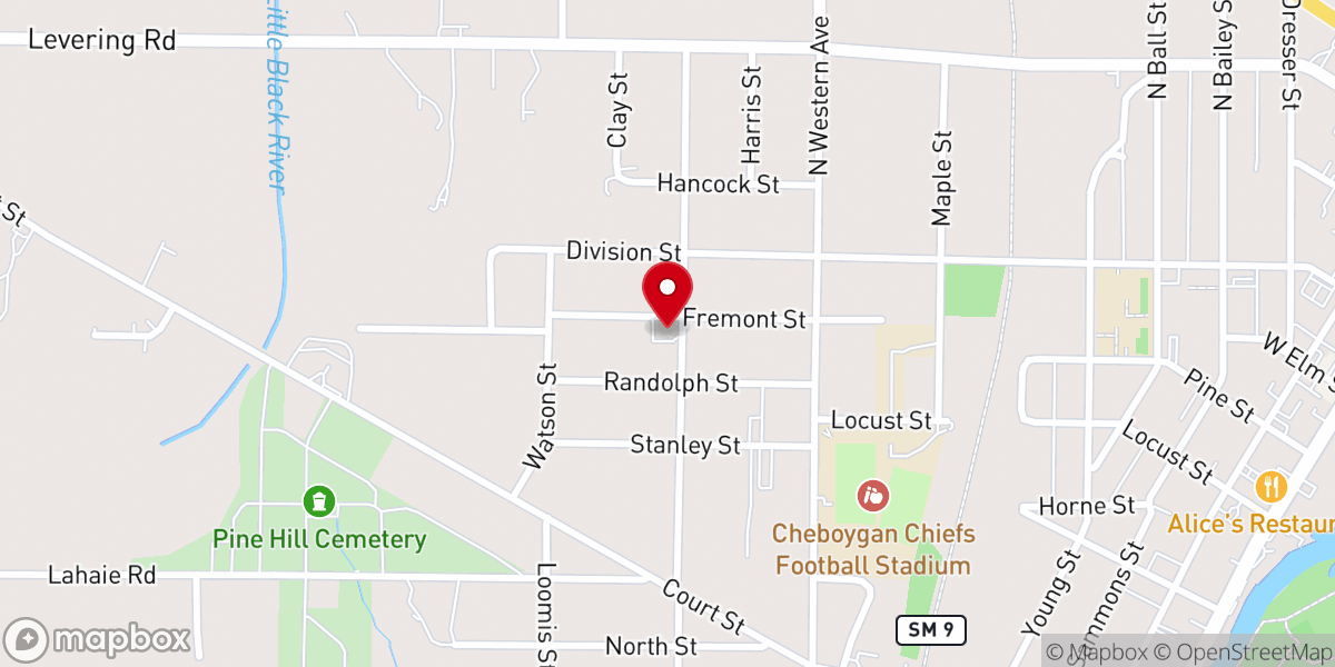 Map showing location of Cheboygan Church of Christ