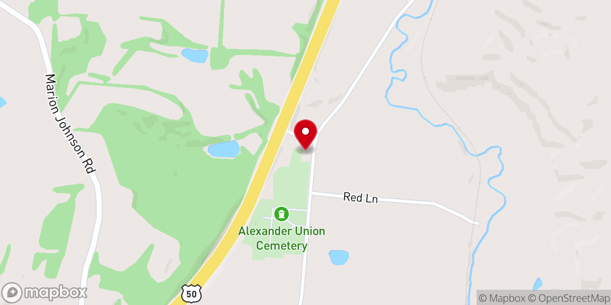 Map showing location of Alexander Presbyterian Church