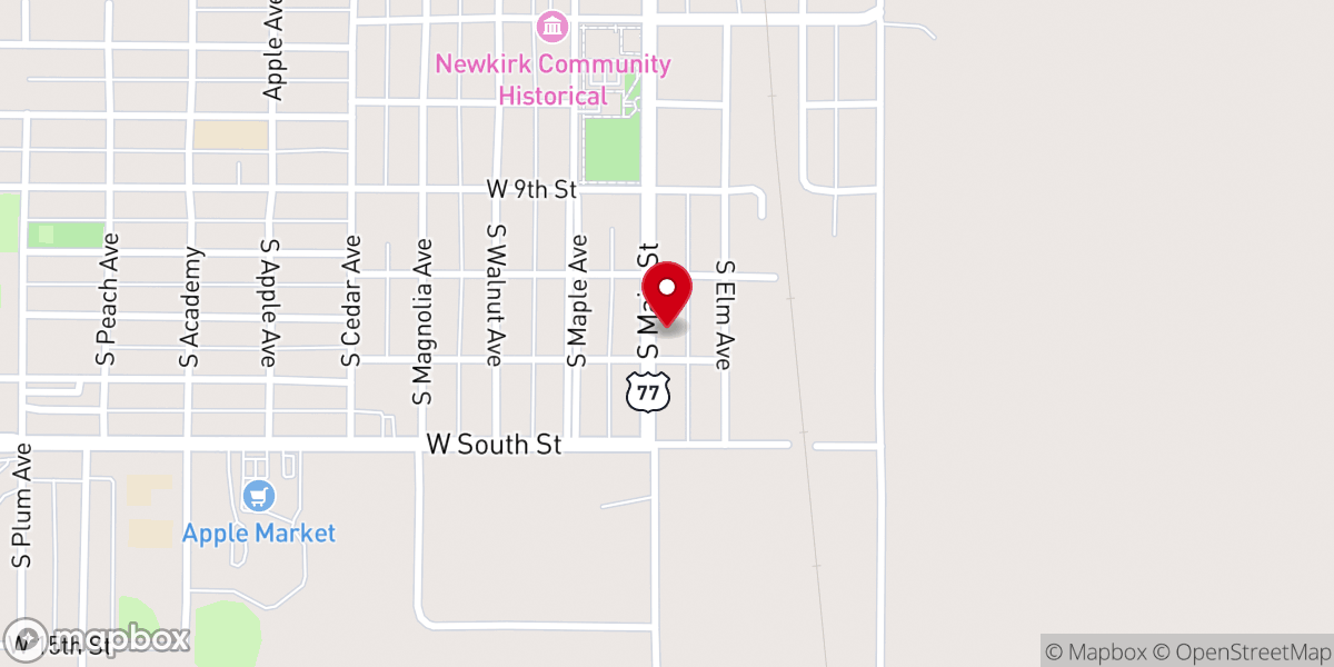 Map showing location of Newkirk Assembly of God