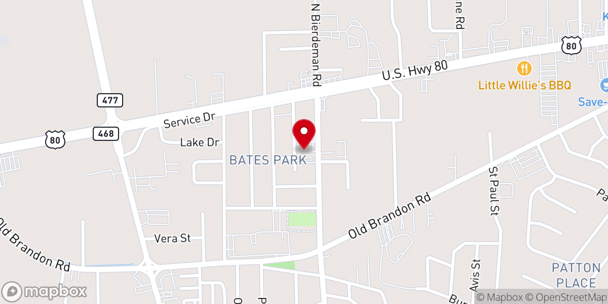 Map showing location of First Baptist Church of Pearl