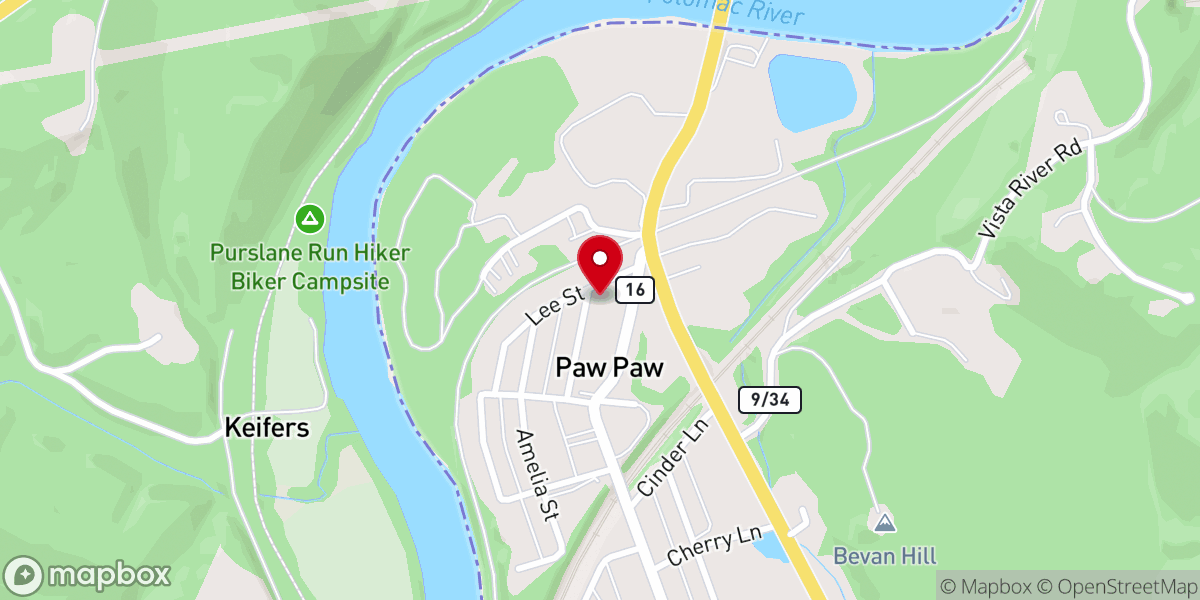 Map showing location of Paw Paw United Methodist Church