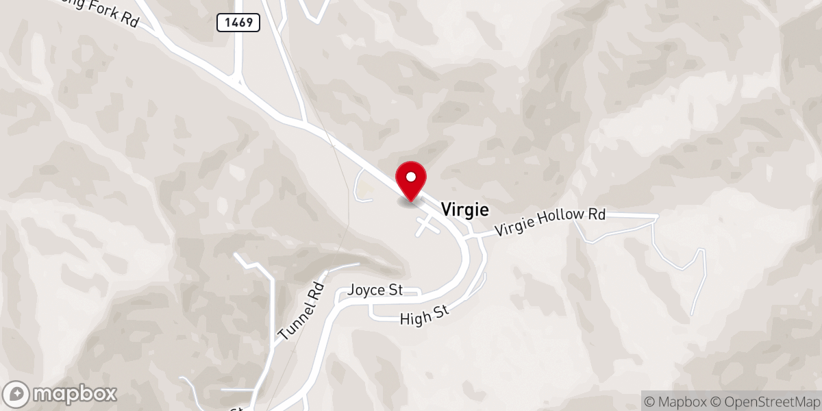 Map showing location of Virgie Baptist Church