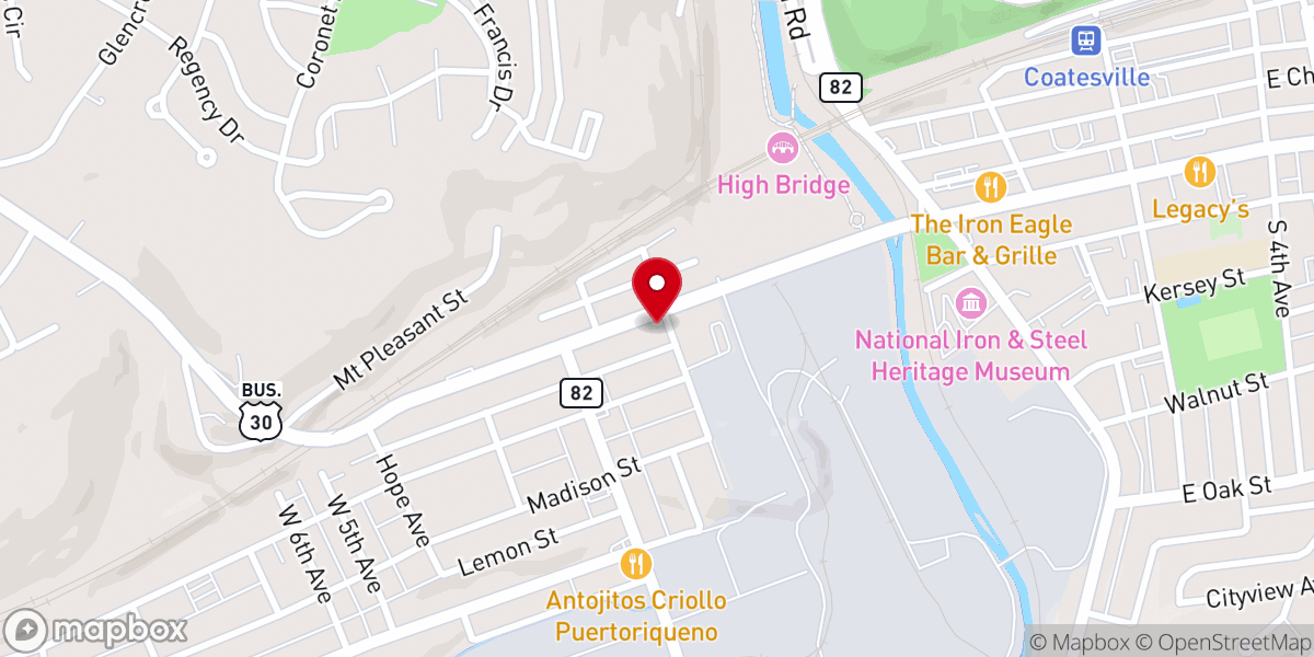 Map showing location of Coatesville First Seventh-day Adventist Church