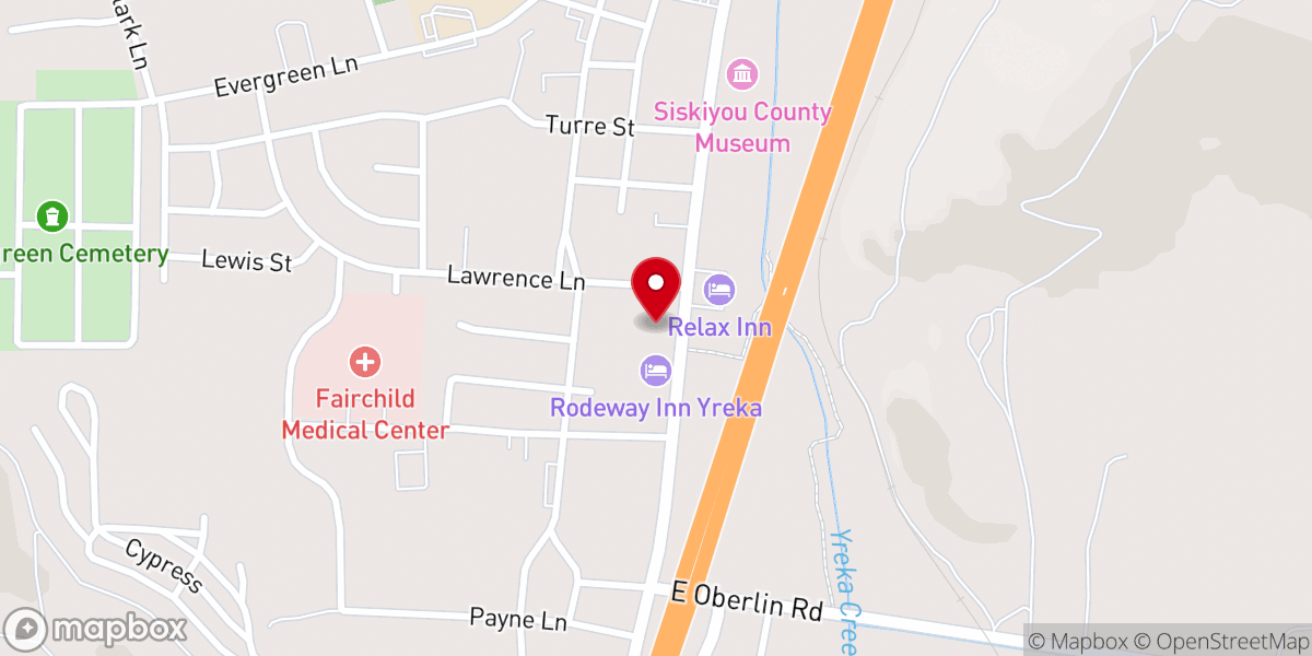 Map showing location of Iglesia de Cristo Promesa de Dios - Ministerios Ebenezer Yreka, CA
