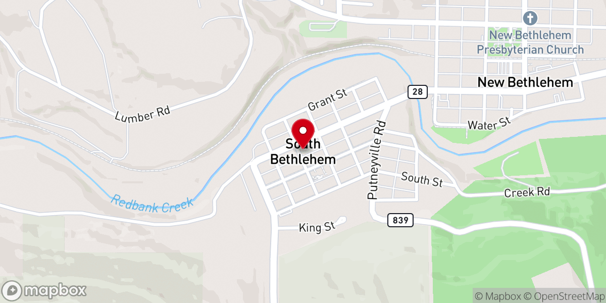 Map showing location of South Bethlehem