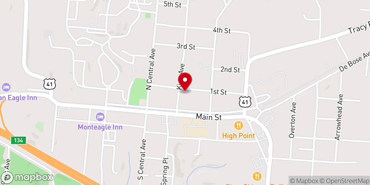 Map showing location of Monteagle First Baptist Church
