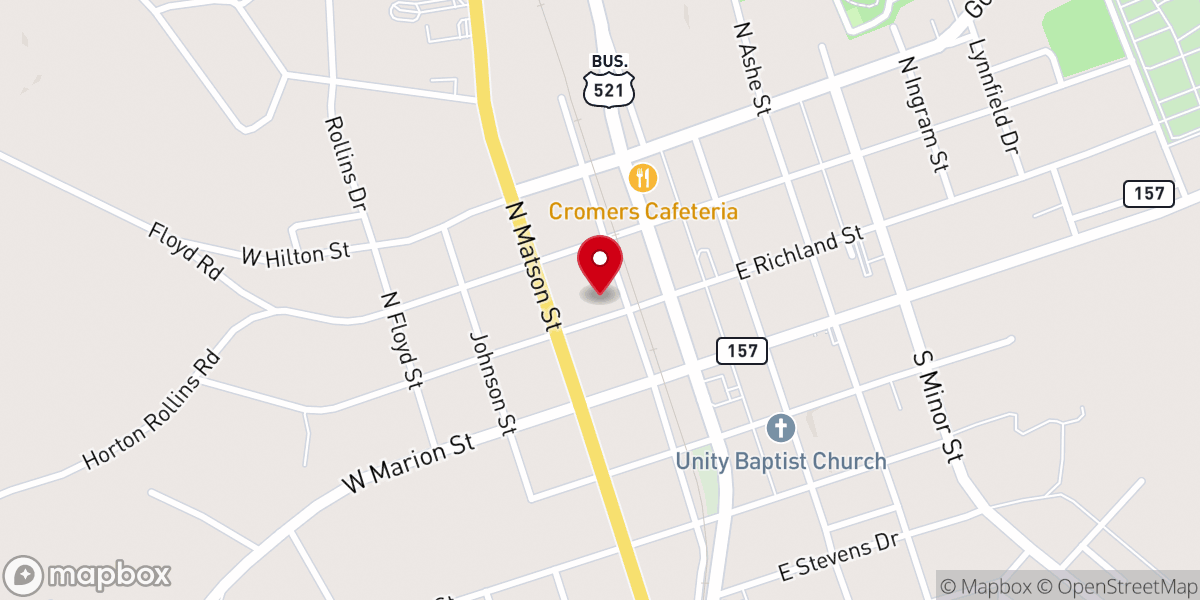 Map showing location of Kershaw Presbyterian Church