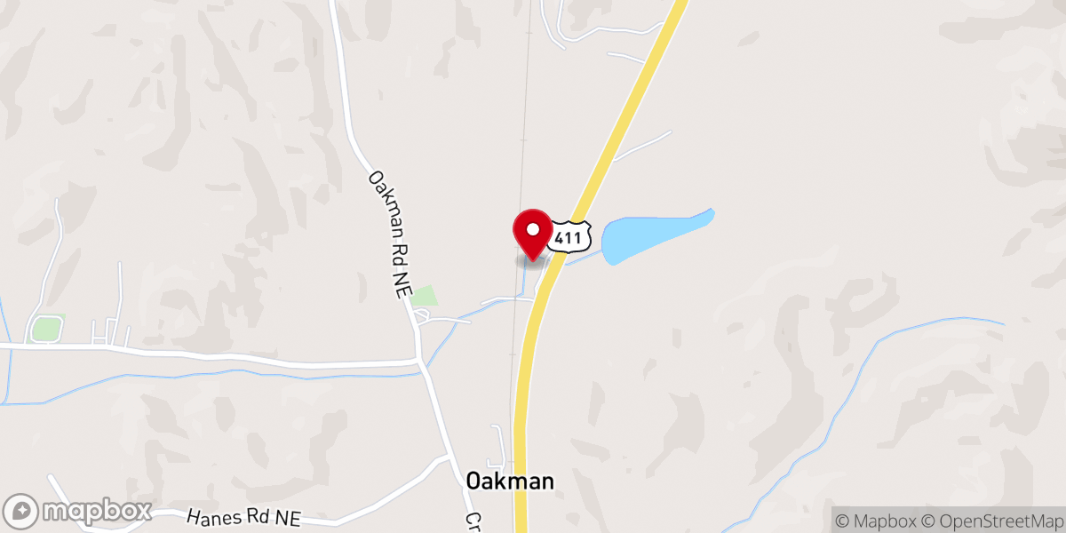 Map showing location of Oakman Baptist Church