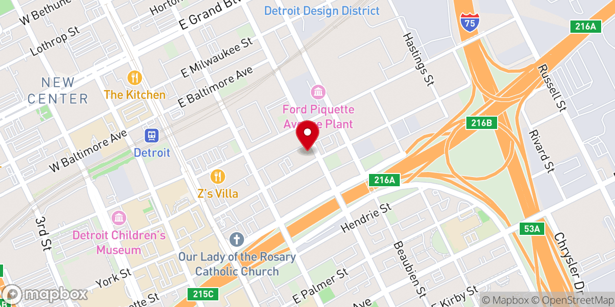 Map showing location of Detroit Faith Center