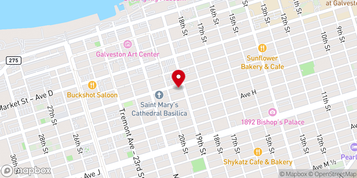 Map showing location of Galveston First Presbyterian Church