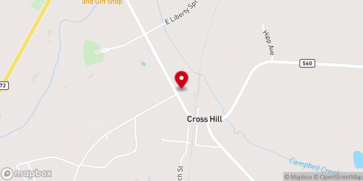 Map showing location of First Baptist Church Cross Hill