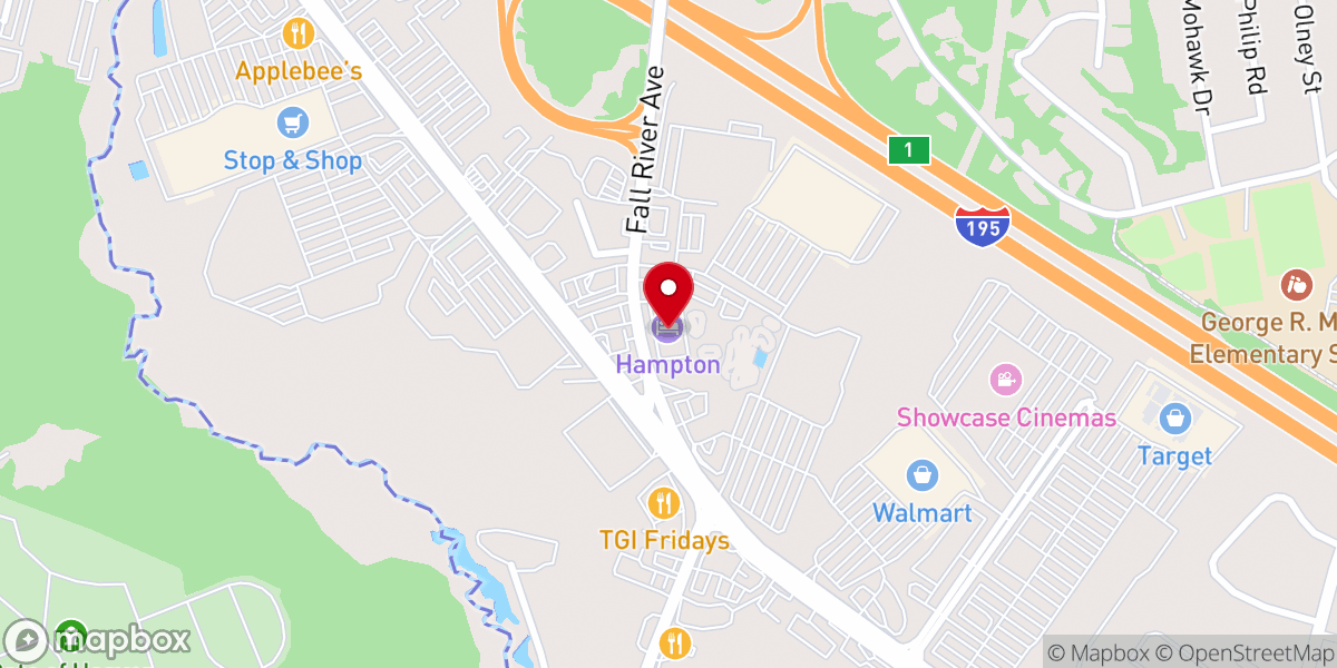 Map showing location of Hampton Inn Seekonk