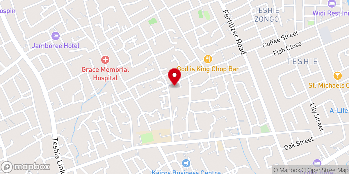 Map showing location of Celestial church of Christ radiant light of God Teshie