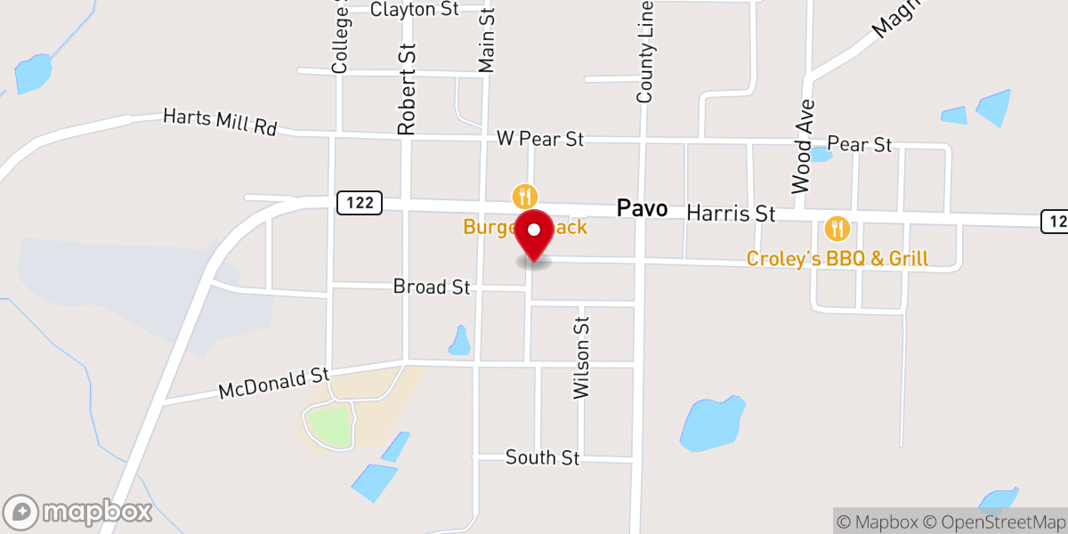 Map showing location of Pavo Methodist Church