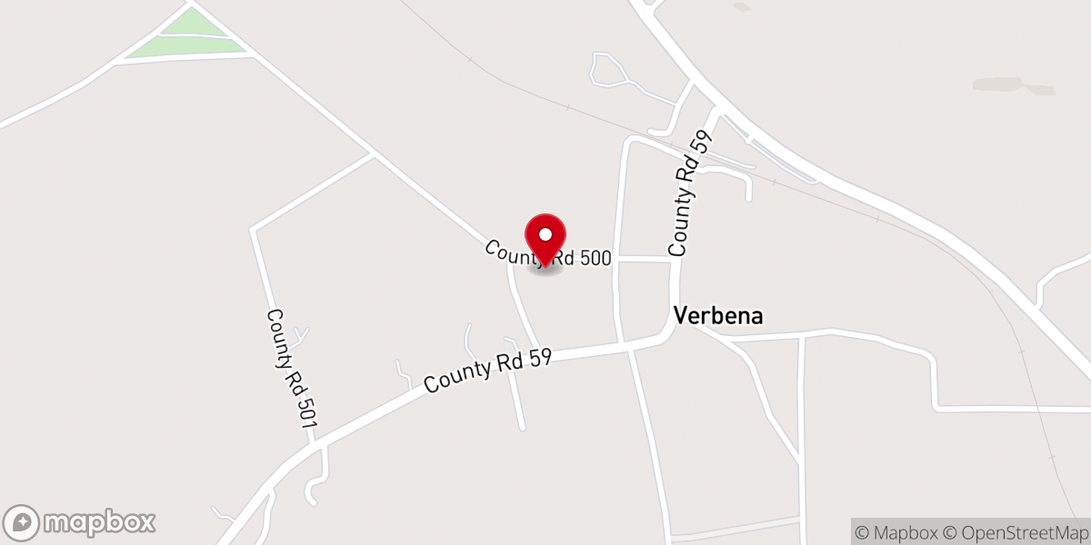 Map showing location of Verbena Church