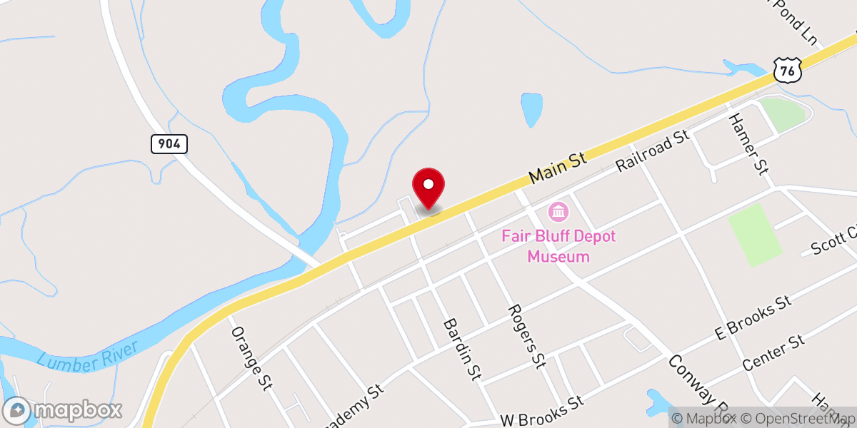 Map showing location of Fair Bluff United Methodist Church