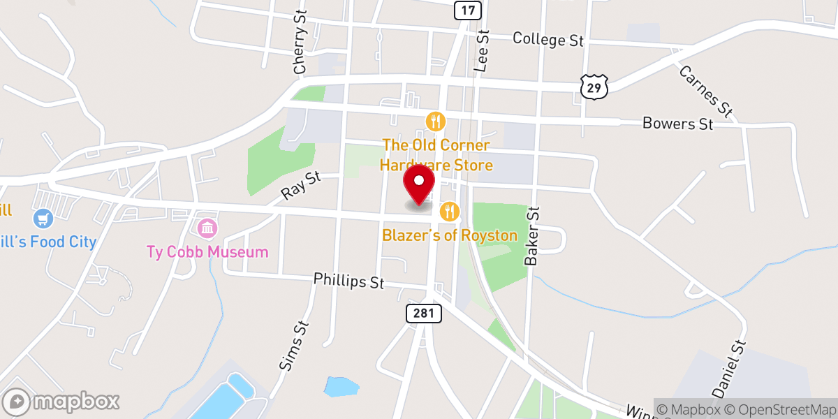Map showing location of Royston Baptist Church