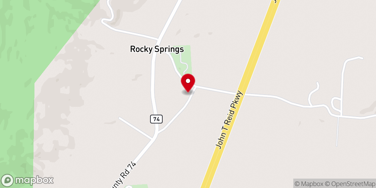Map showing location of Rocky Springs Church of Christ
