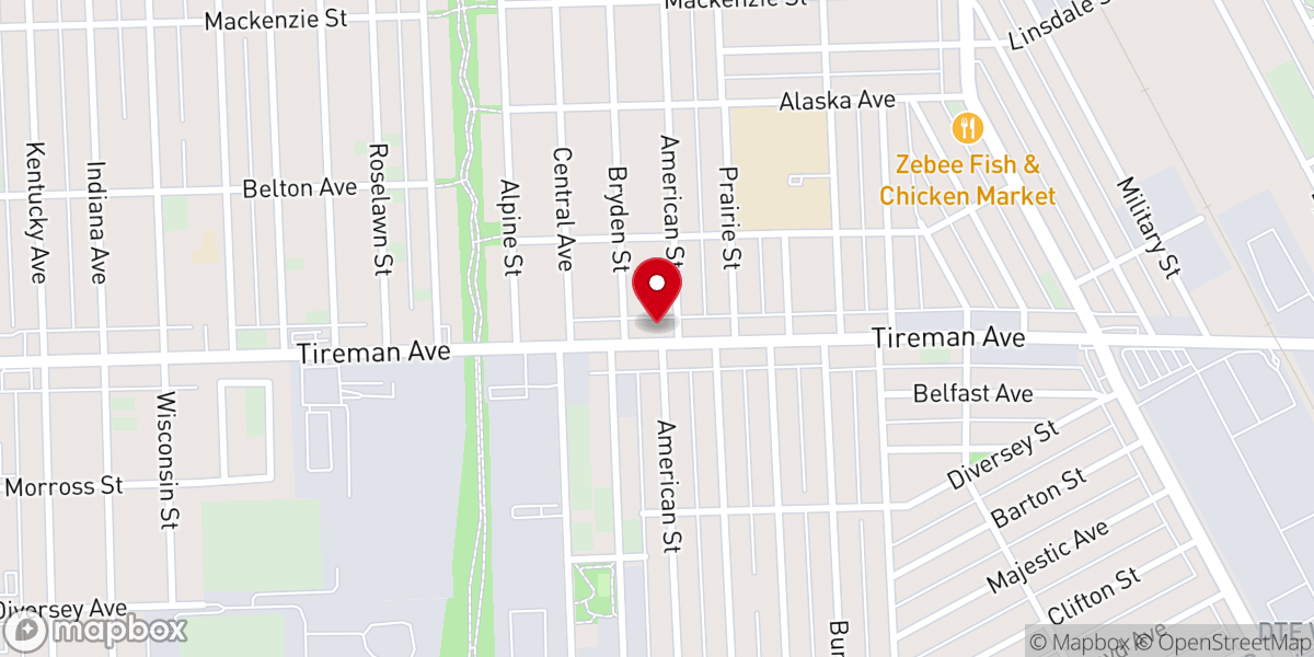 Map showing location of Unity Baptist Church of Detroit
