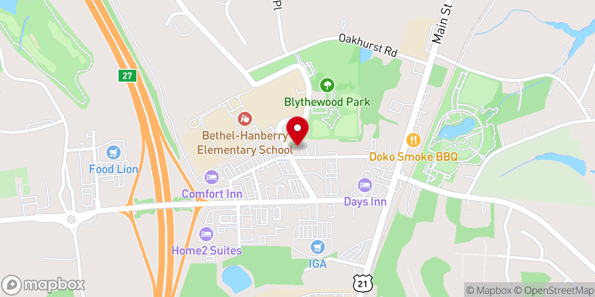 Map showing location of Bethel Baptist Church