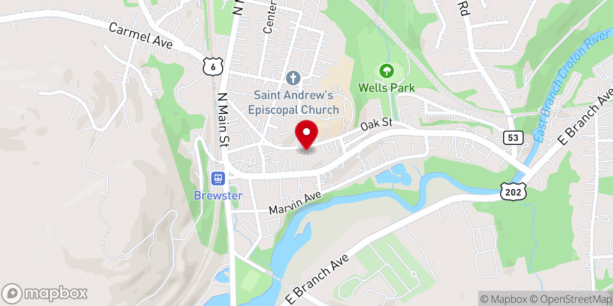 Map showing location of Brewster Presbyterian Church