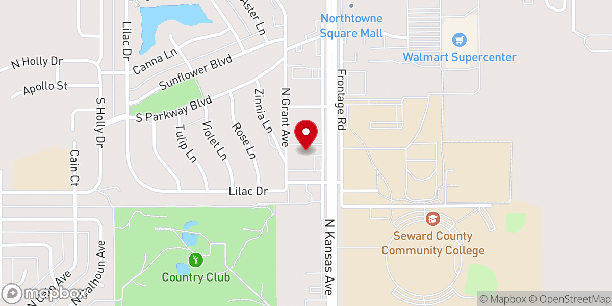 Map showing location of CommonSpirit Primary Care and Obstetrics & Gynecology Liberal