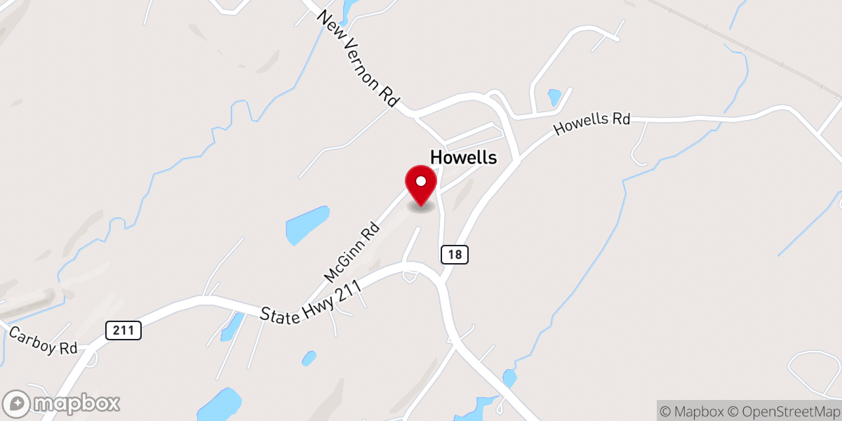 Map showing location of Howells Church