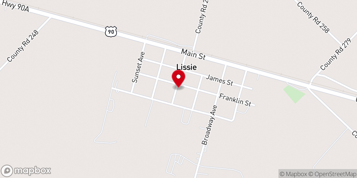 Map showing location of Lissie United Methodist Church