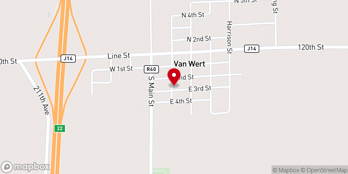 Map showing location of Van Wert United Methodist Church