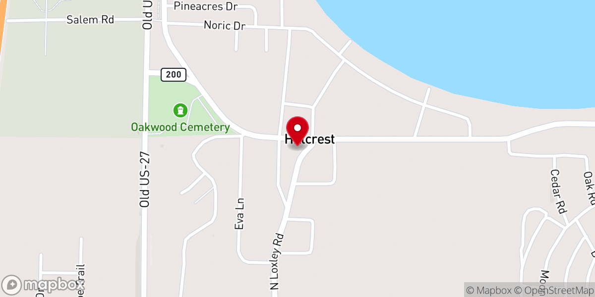 Map showing location of Higgins Lake Baptist Church