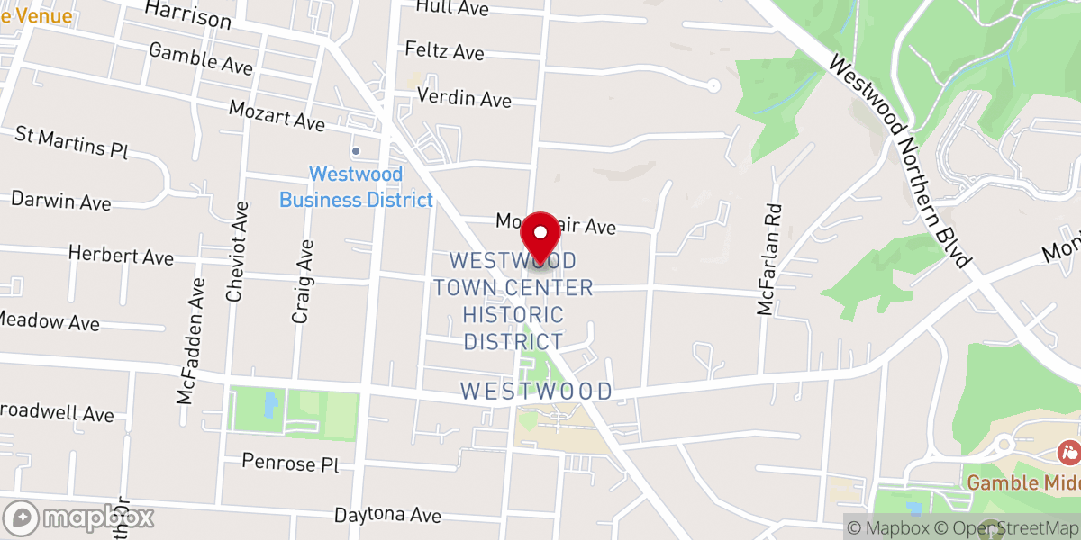 Map showing location of Westwood United Methodist Church