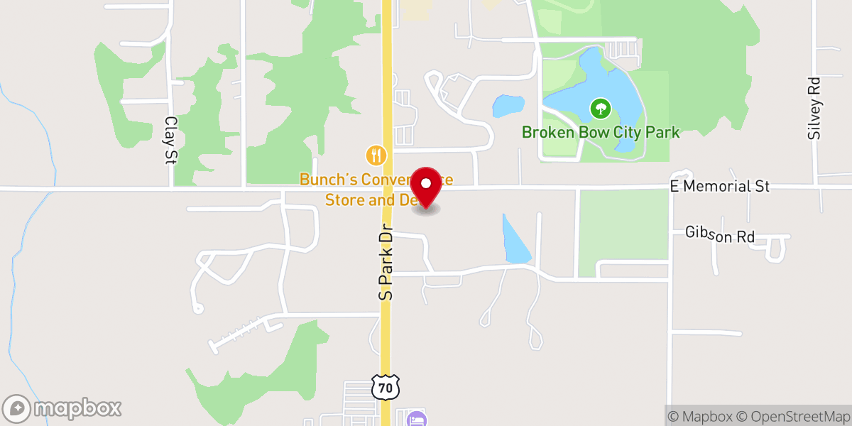 Map showing location of Broken Bow First Assembly of God