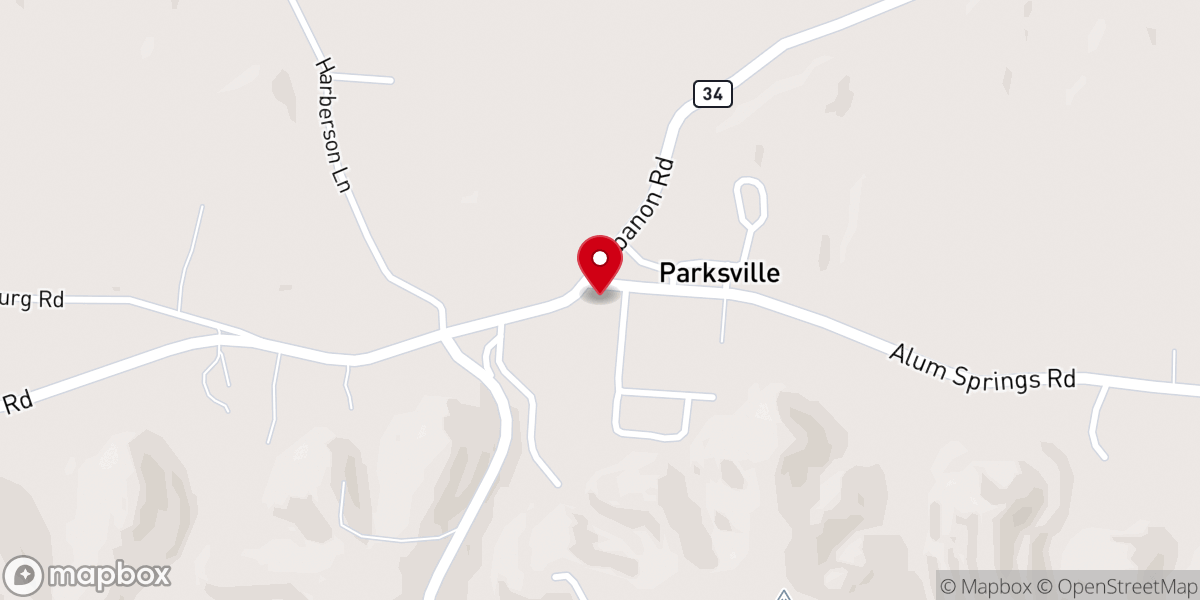 Map showing location of Parksville Baptist Church