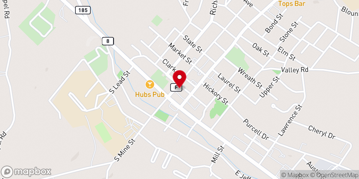 Map showing location of Potosi Presbyterian Church