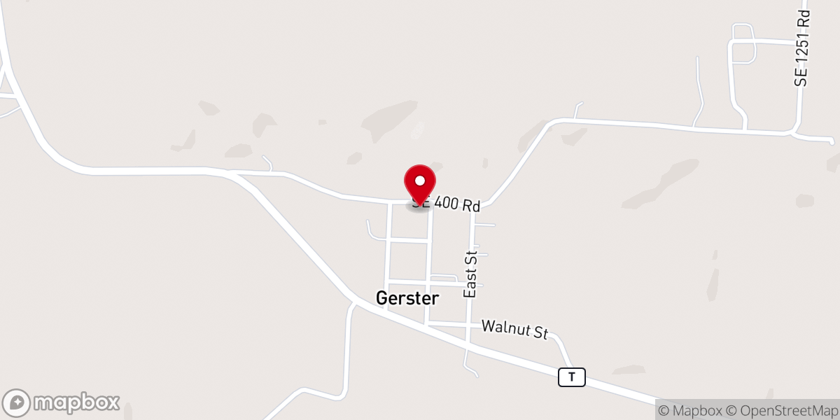 Map showing location of Gerster Baptist Church