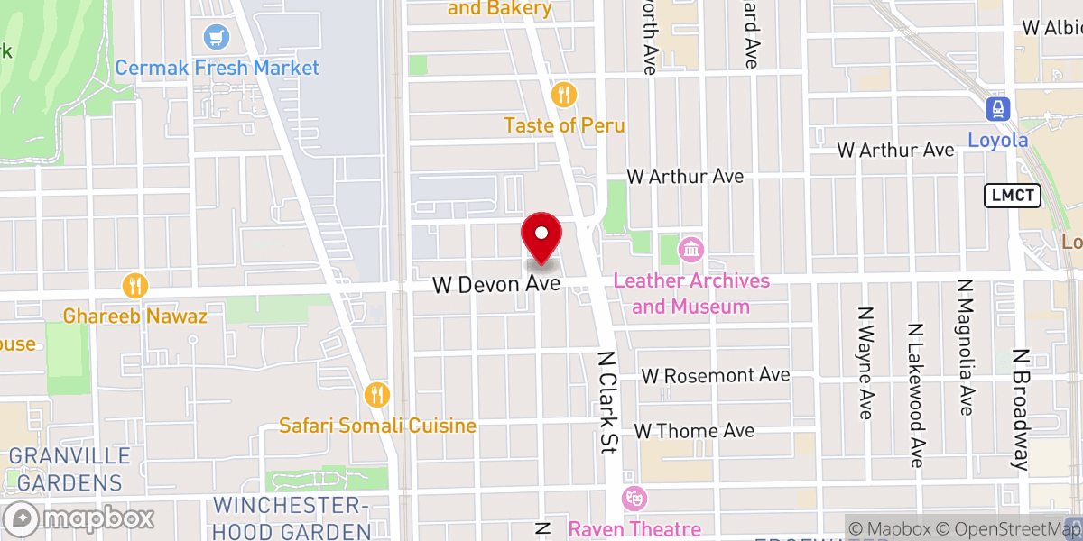 Map showing location of Devon Church of Chicago