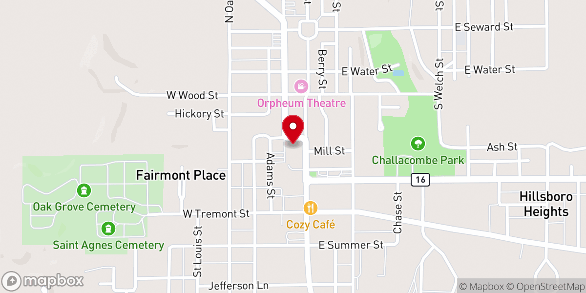 Map showing location of Presbyterian Church-Hillsboro