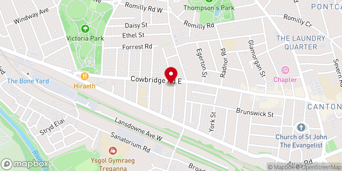 Map showing location of Wesley Methodist Church, Cardiff